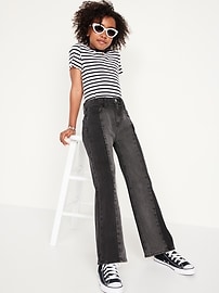 Voir une image plus grande du produit 3 de 5. Jean à coupe généreuse deux tons à jambe large à taille haute pour fille