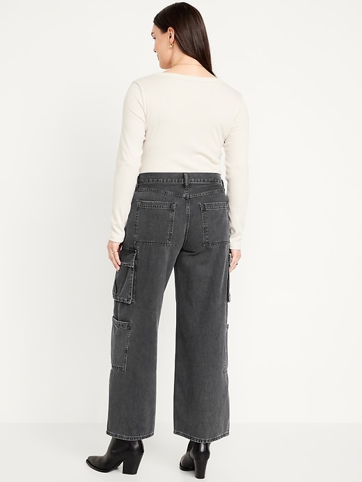 Image number 6 showing, Mid-Rise Baggy Wide-Leg Cargo Jeans