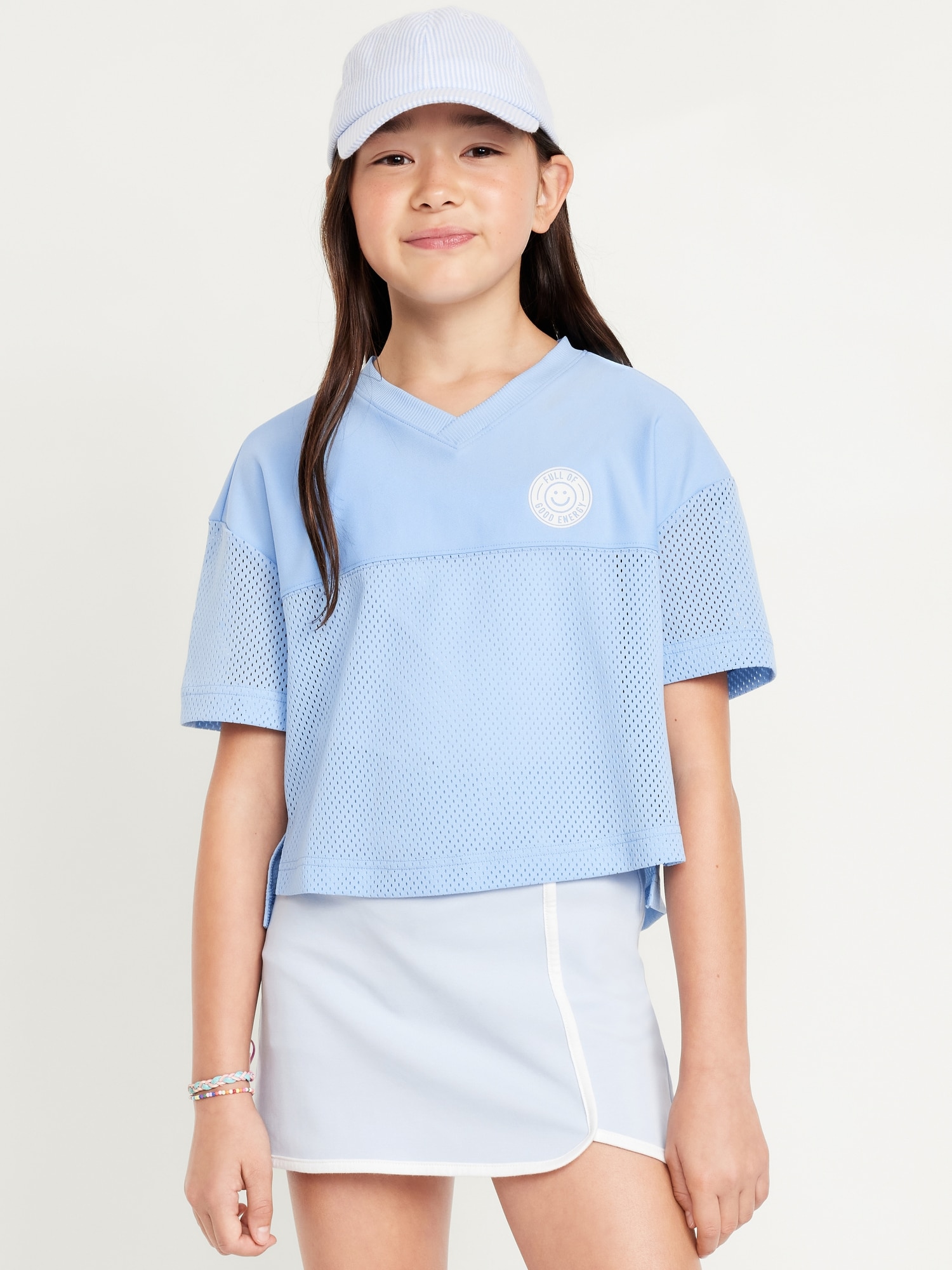 Cropped Short-Sleeve Mesh Top for Girls