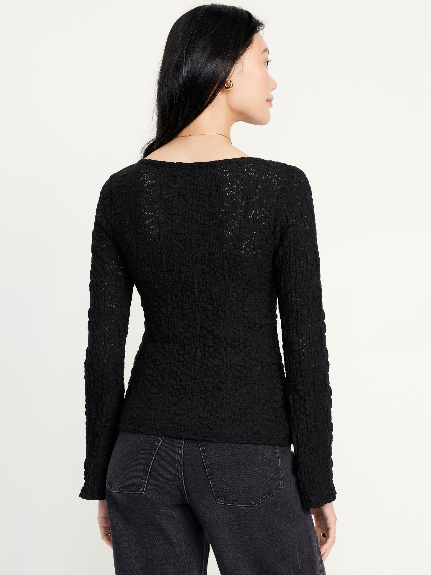 Textured Lace Scoop-Neck Top