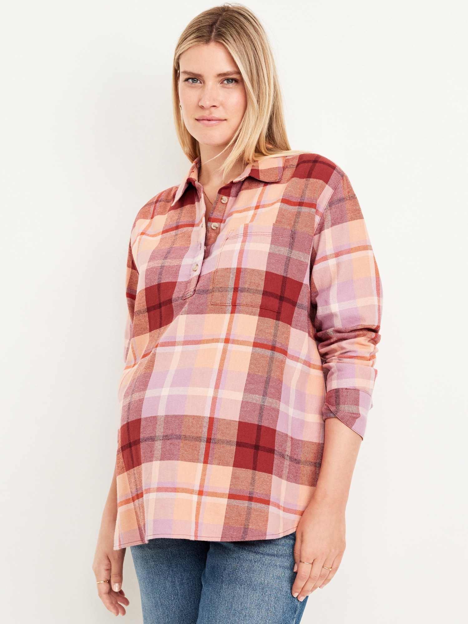 Maternity Plaid Flannel Popover Shirt