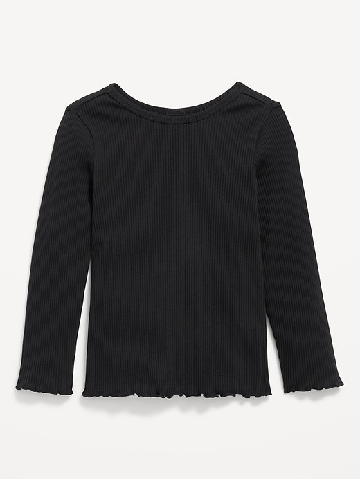 View large product image 1 of 1. Long-Sleeve Lettuce-Edge Ribbed T-Shirt for Toddler Girls