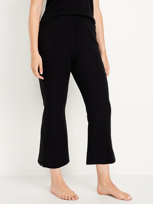 Image number 5 showing, High-Waisted Ribbed Crop Flare Lounge Pants