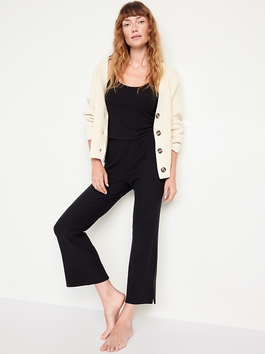 Image number 3 showing, High-Waisted Ribbed Crop Flare Lounge Pants