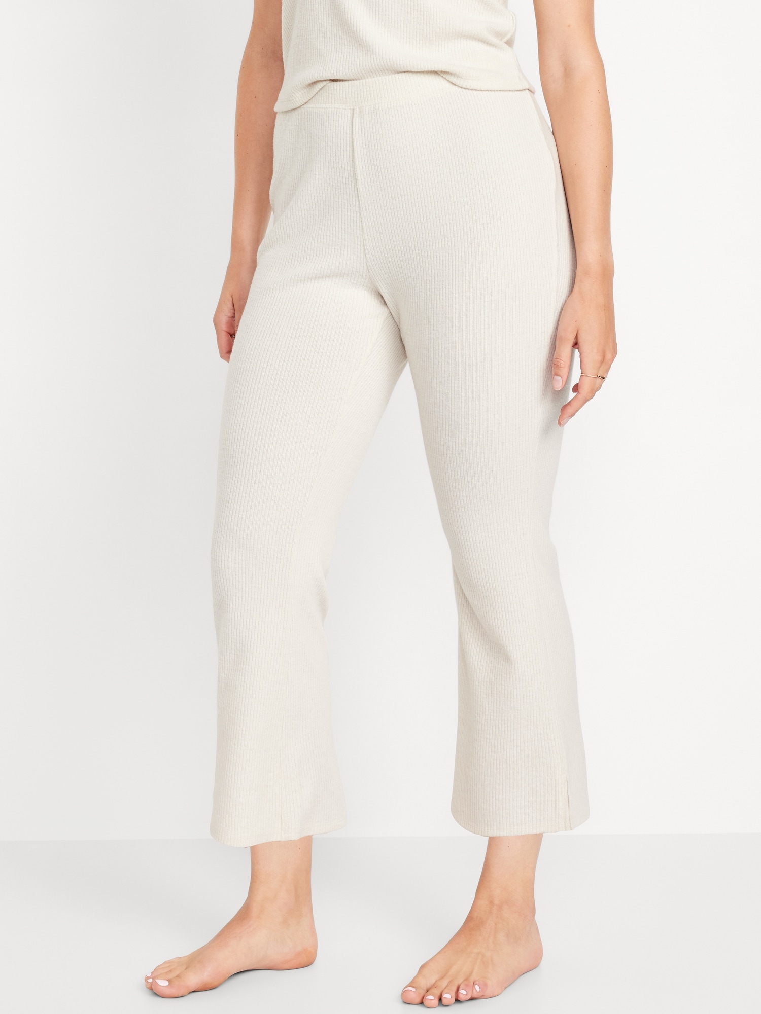 High-Waisted Ribbed Crop Flare Lounge Pants