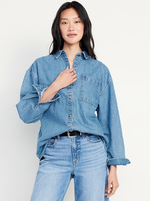 Image number 1 showing, Boyfriend Button-Down Jean Tunic