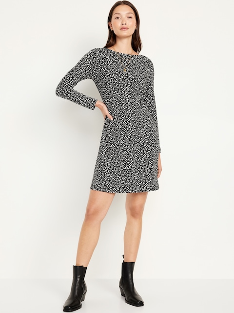 Long-Sleeve Mini Swing Dress