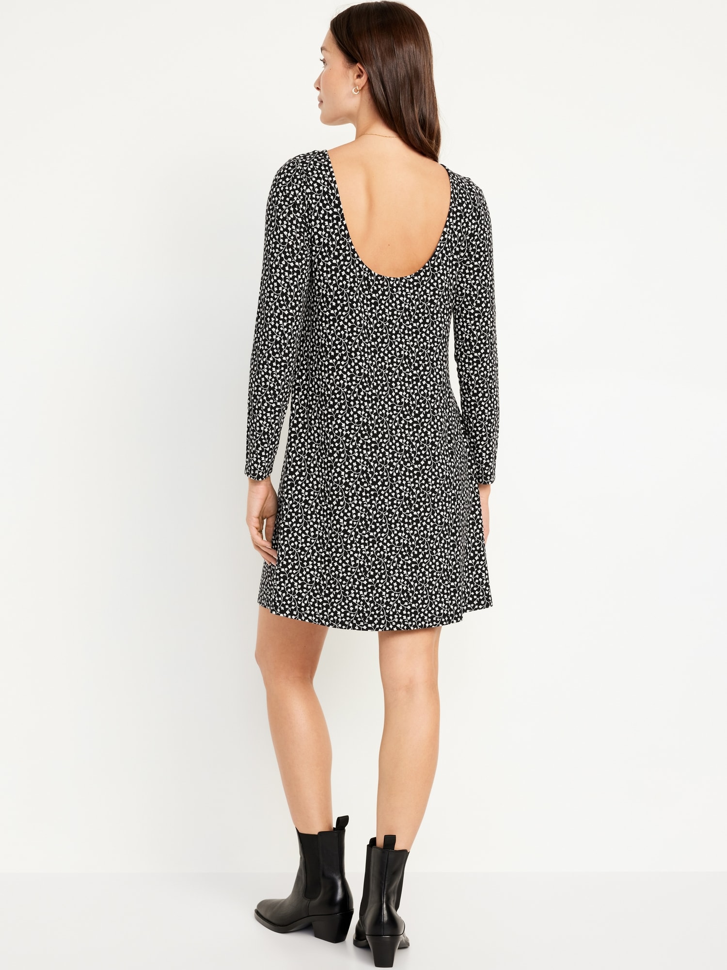 Long-Sleeve Mini Swing Dress