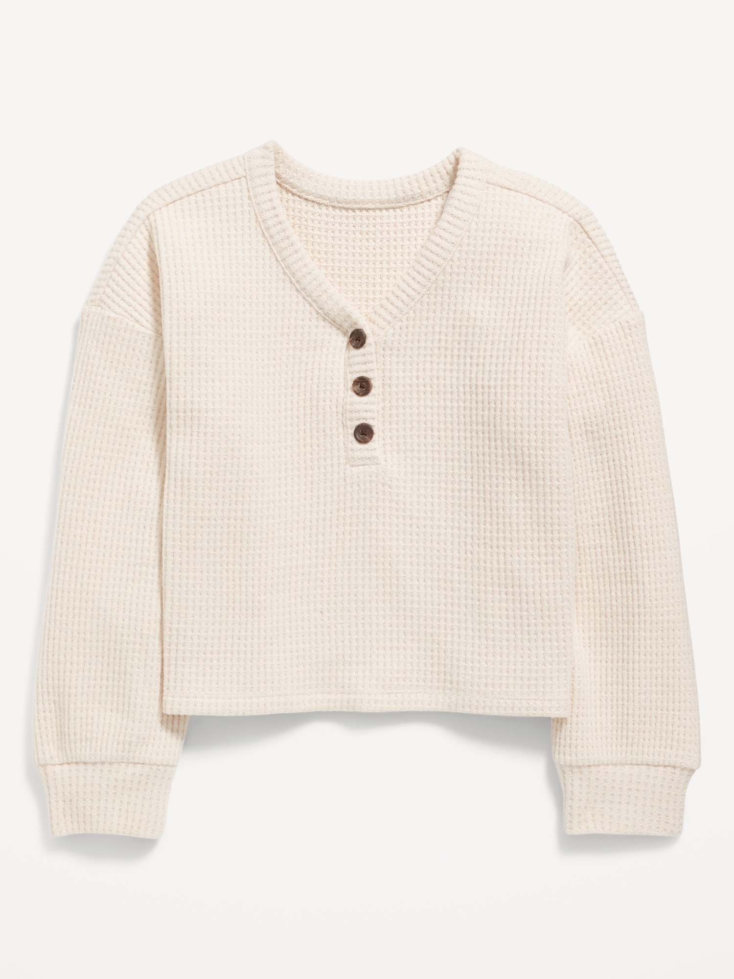 Long-Sleeve Thermal-Knit Henley Top for Girls