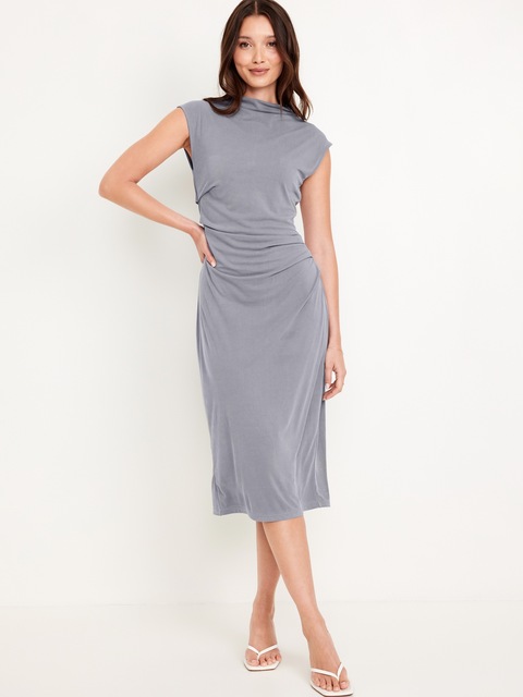 Robe mi-longue ruchée - Gris