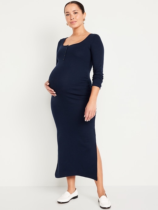 Image number 1 showing, Maternity Long Sleeve Henley Midi Dress