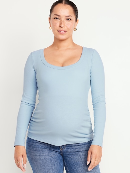 Image number 1 showing, Maternity Long-Sleeve Ribbed T-Shirt