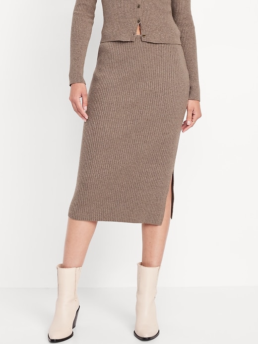 Image number 1 showing, High-Waisted SoSoft Ribbed Midi Skirt