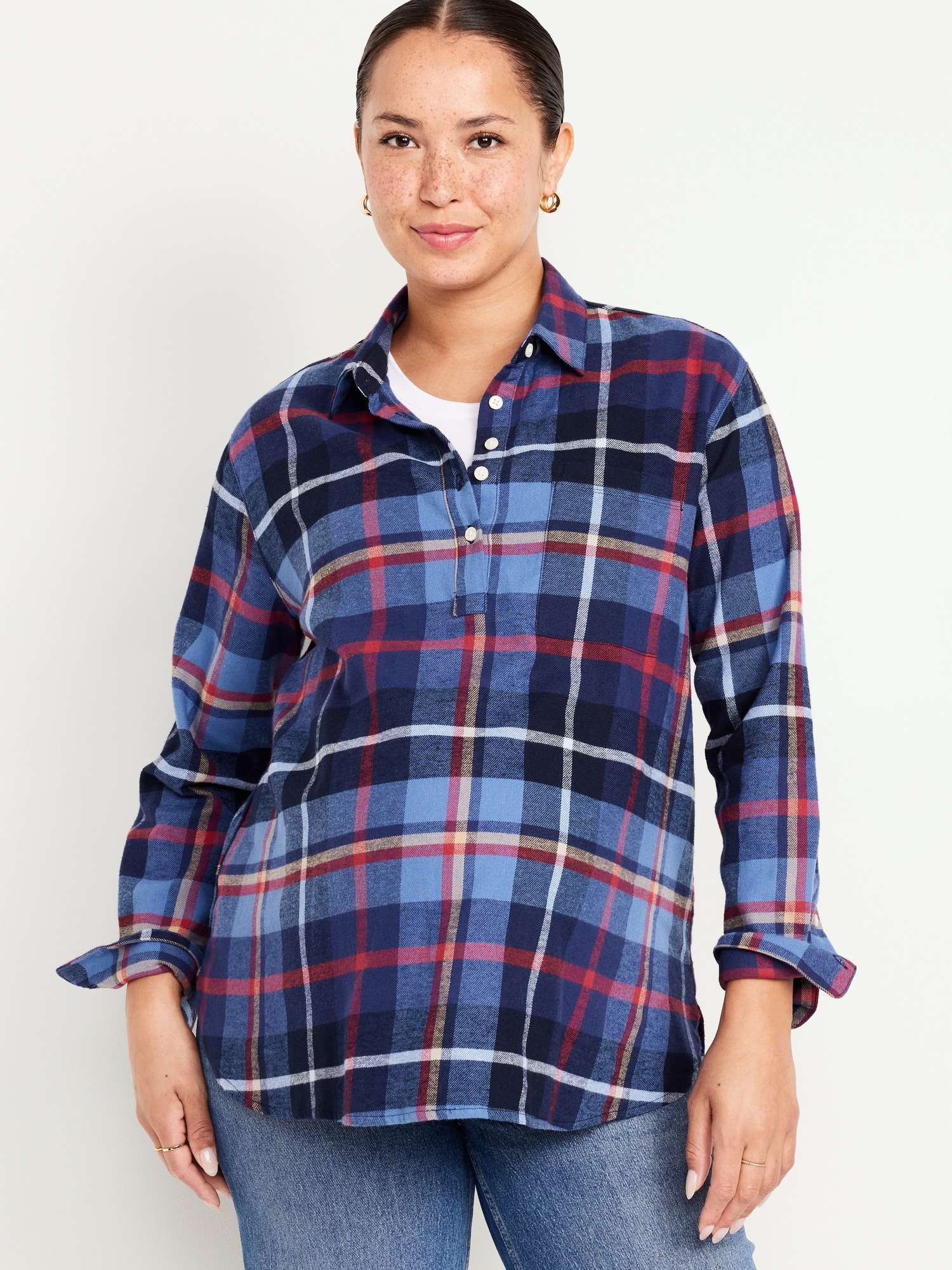 Maternity Plaid Flannel Popover Shirt