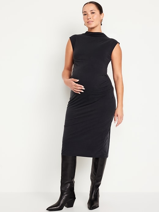 Image number 1 showing, Maternity Mock-Neck Midi Dress