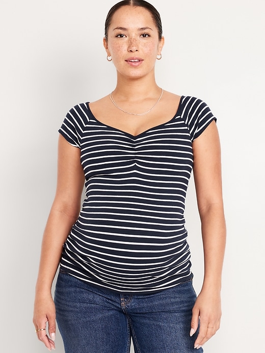 Image number 1 showing, Maternity Short Sleeve Cinch-Front Top