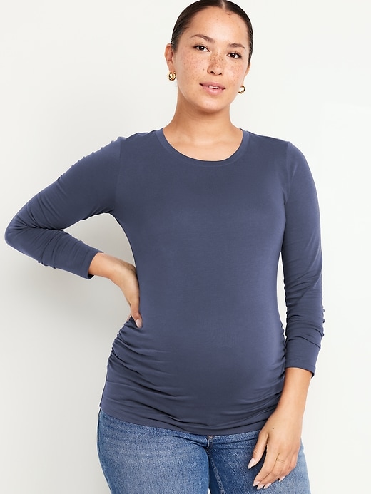 Image number 1 showing, Maternity Long-Sleeve Crew-Neck T-Shirt