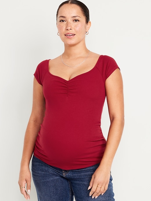 Image number 1 showing, Maternity Short-Sleeve Cinch-Front Top