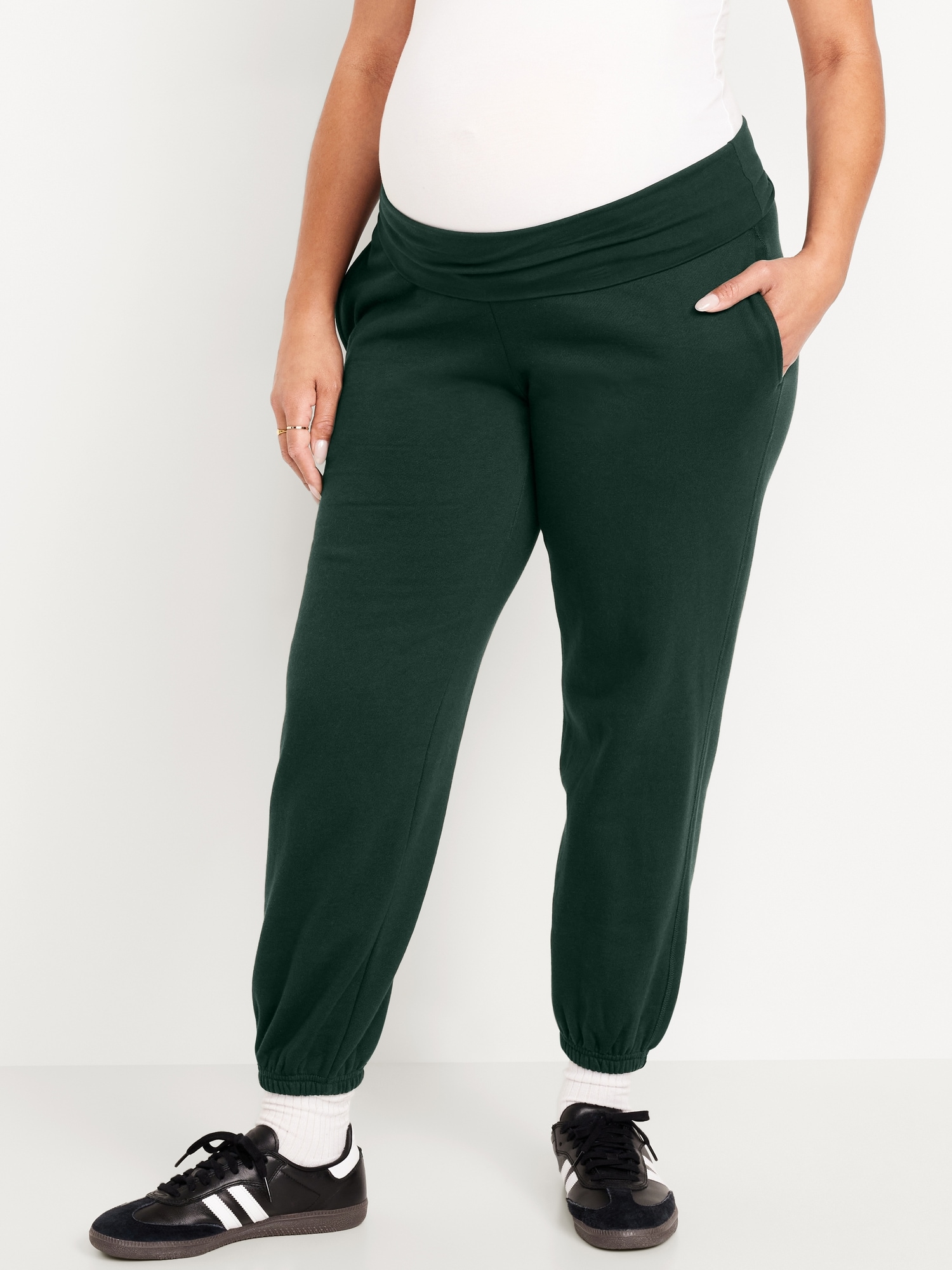 Maternity Rollover-Waist Jogger Sweatpants - Green