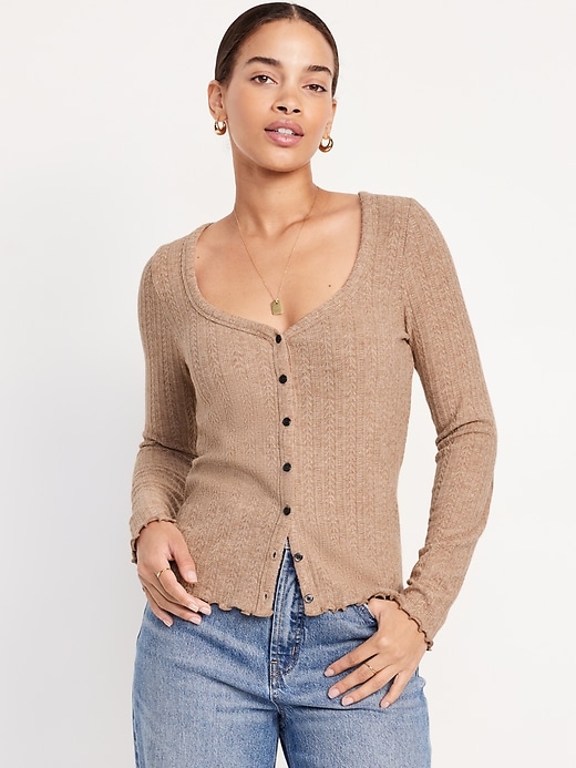 Image number 1 showing, Button-Down Pointelle Top