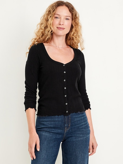 Image number 1 showing, Button-Down Pointelle Top