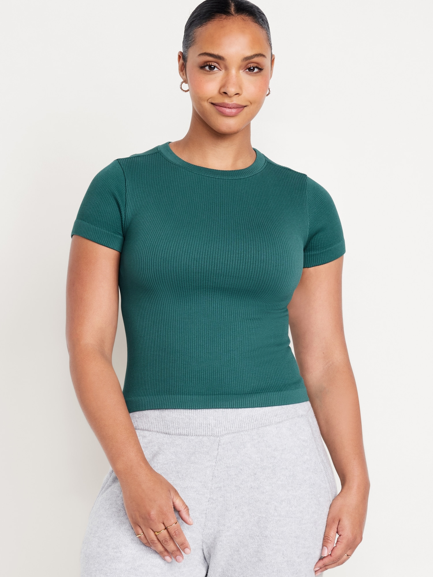 Fitted Seamless Ribbed T-Shirt