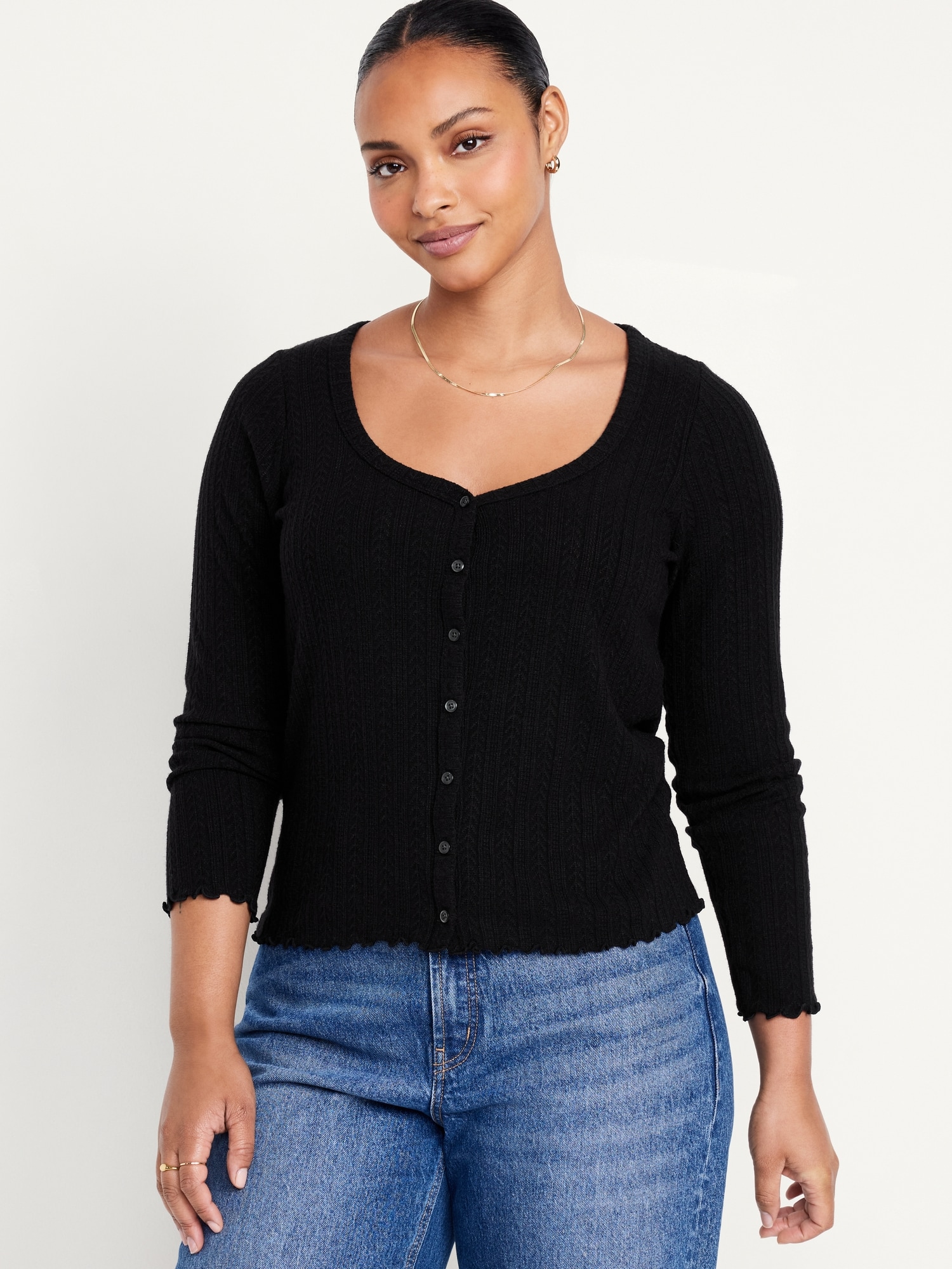 Button-Down Pointelle Top