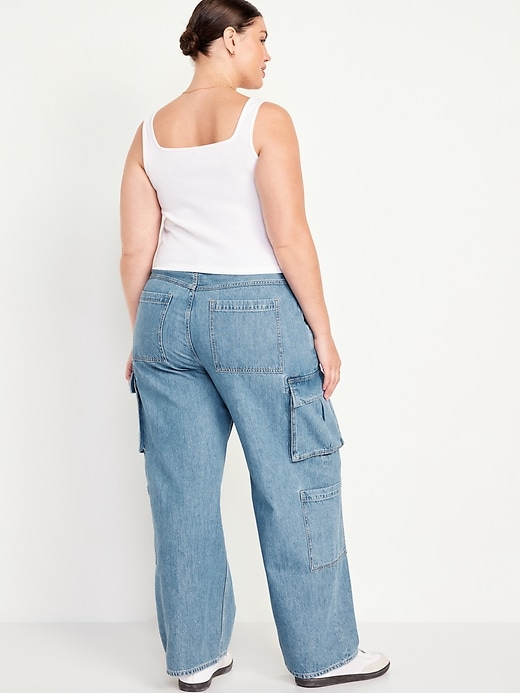 Image number 7 showing, Mid-Rise Baggy Wide-Leg Cargo Jeans