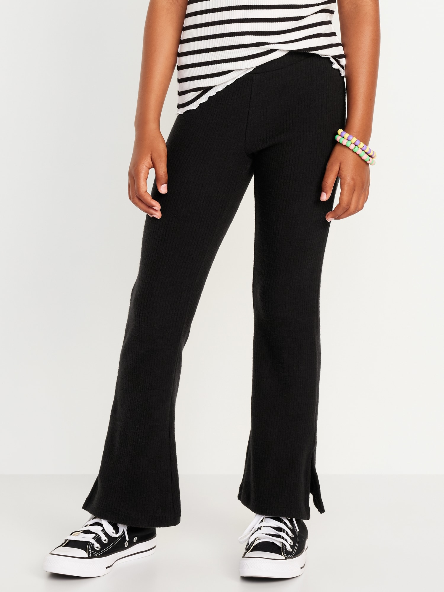 Plush High-Waisted Ribbed Flare Pants for Girls