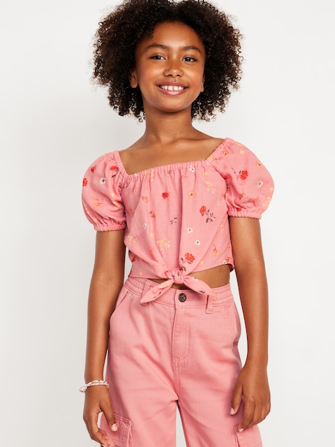 HAUT NOUÉ À TISSAGE DOUBLE À MANCHES BOUFFANTES POUR FILLE