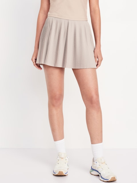 Jupe-short StretchTech à plis fins à taille très haute