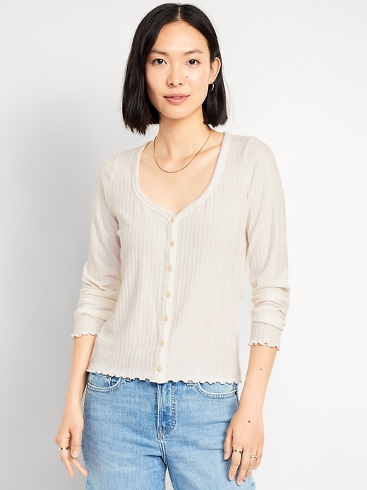 Image number 1 showing, Button-Down Pointelle Top