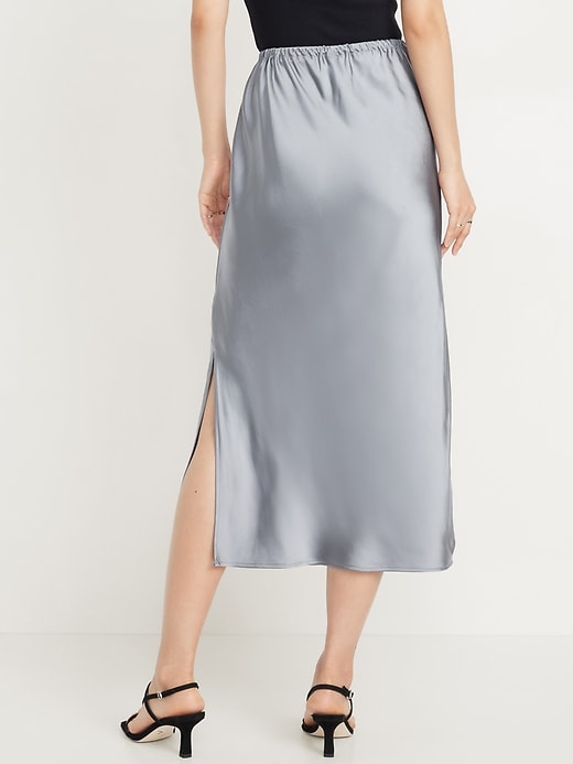 Image number 2 showing, High-Waisted Satin Midi Slip Skirt