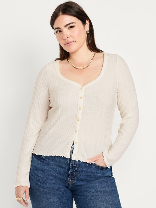 Image number 5 showing, Button-Down Pointelle Top