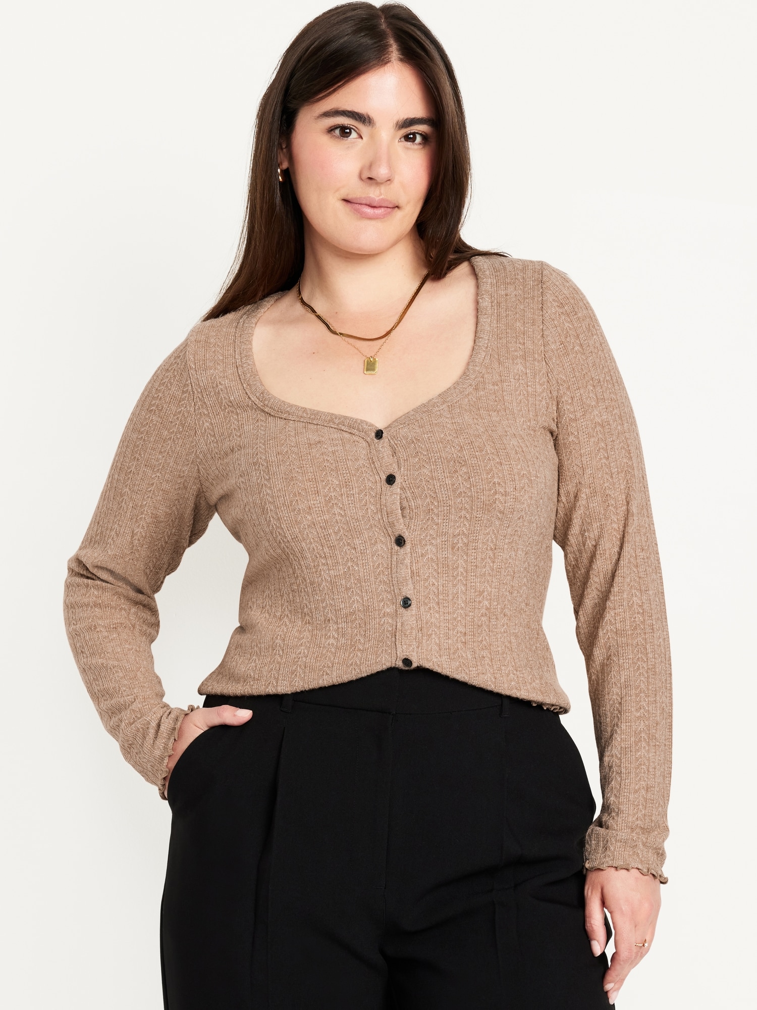 Button-Down Pointelle Top