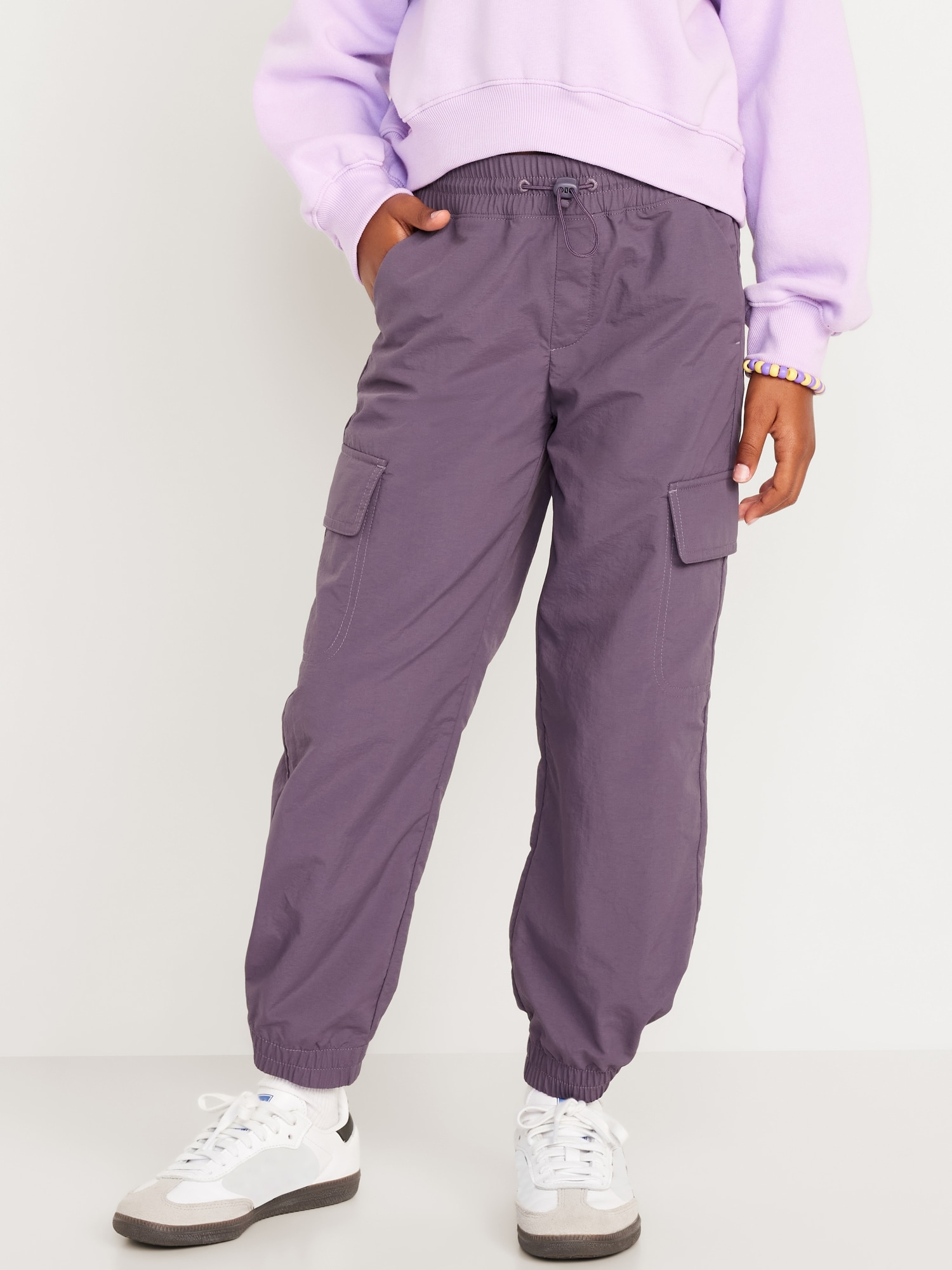 Old Navy Girls High Waisted Loose Cargo Performance Pants Purple Regular Size M