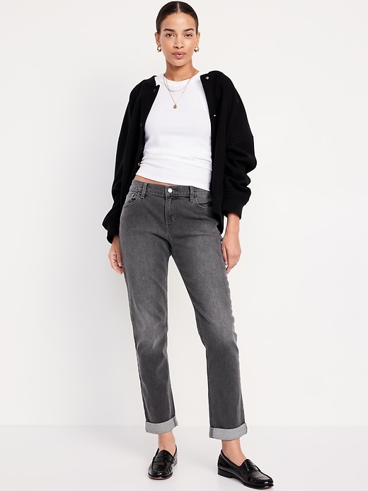 Image number 1 showing, Mid-Rise Wow Boyfriend Straight Jeans