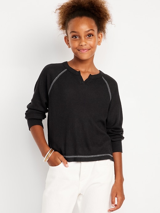 View large product image 1 of 3. Long Raglan-Sleeve Thermal-Knit Top for Girls