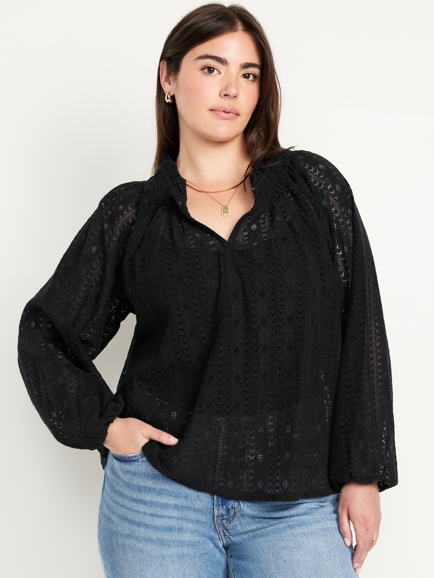 Split-Neck Lace Top