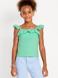 Image number 1 showing, Fitted Ruffle-Trim Tank Top for Girls
