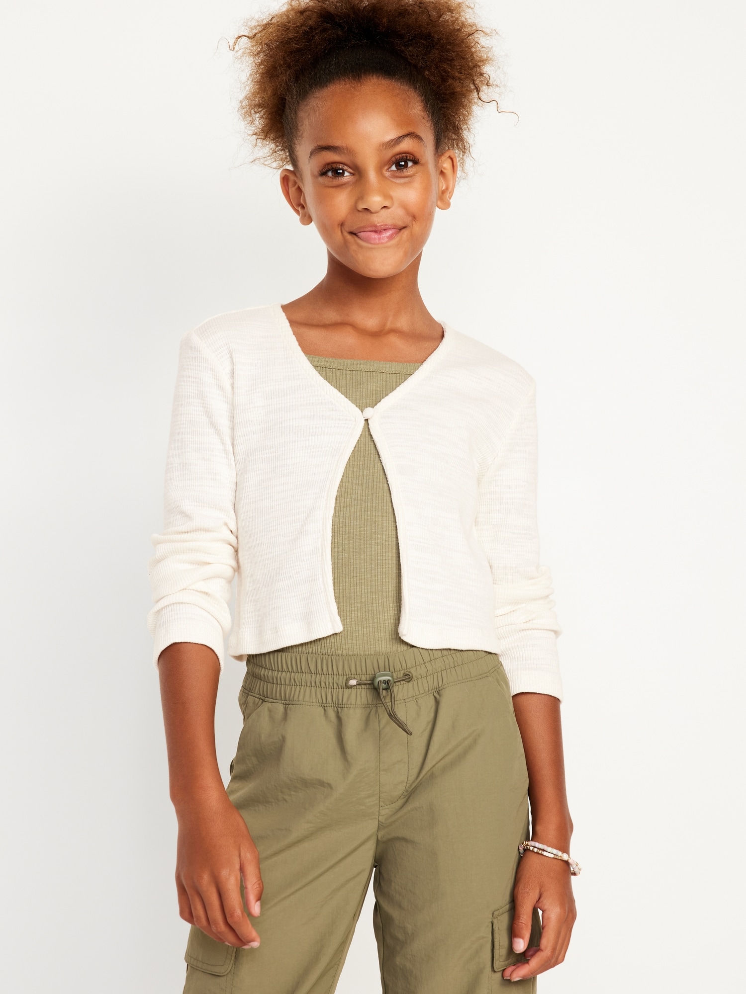 Buttoned Open Front Cardigan for Girls