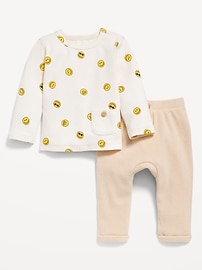 Voir une image plus grande du produit 3 de 3. Ensemble pantalon en tricot isotherme et t-shirt à poche boutonnée à motif pour bébé