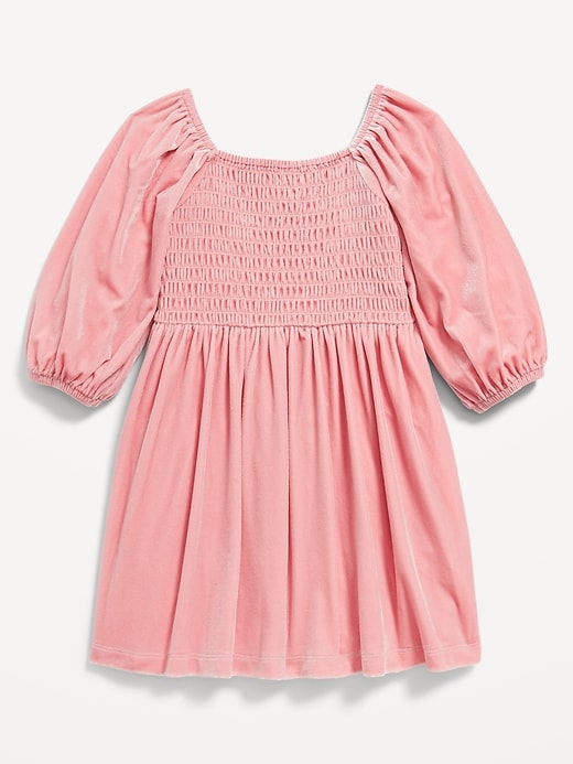 Voir une image plus grande du produit 2 de 3. Robe en velours à smocks pour toute-petite fille