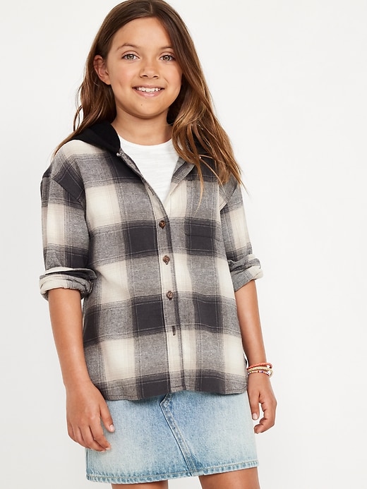 View large product image 1 of 3. Long-Sleeve Hooded Flannel Shirt for Girls