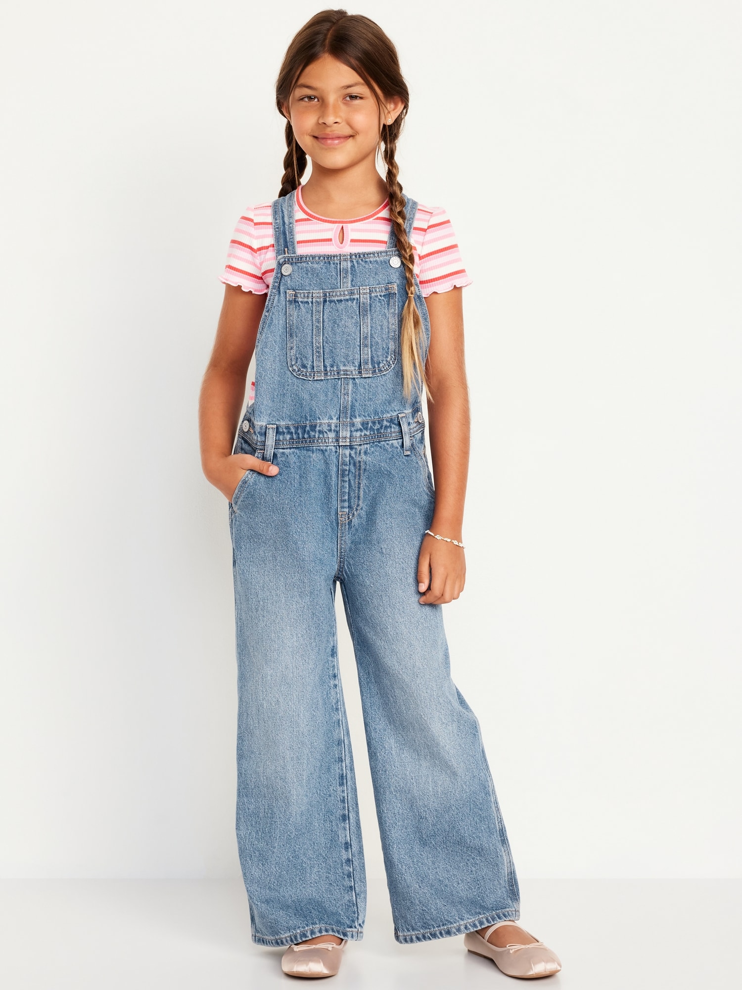 Baggy Wide-Leg Jean Overalls for Girls