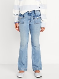 Image number 1 showing, High-Waisted Utility Pocket Flare Jeans for Girls