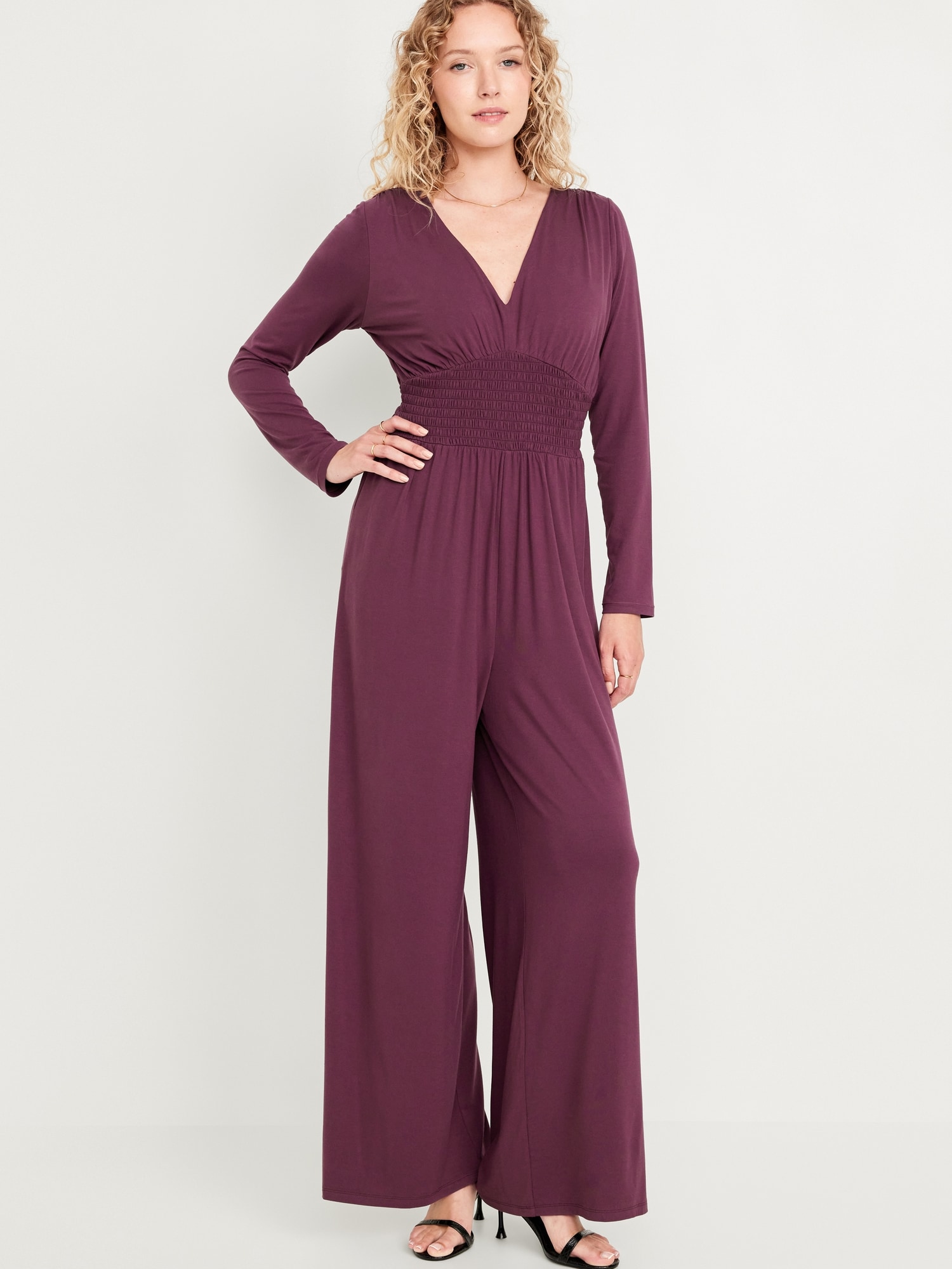 Waist-Defined V-Neck Jumpsuit