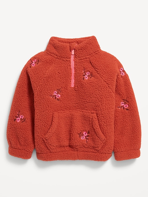 View large product image 1 of 1. Long-Sleeve Half-Zip Embroidered Sweater for Toddler Girls