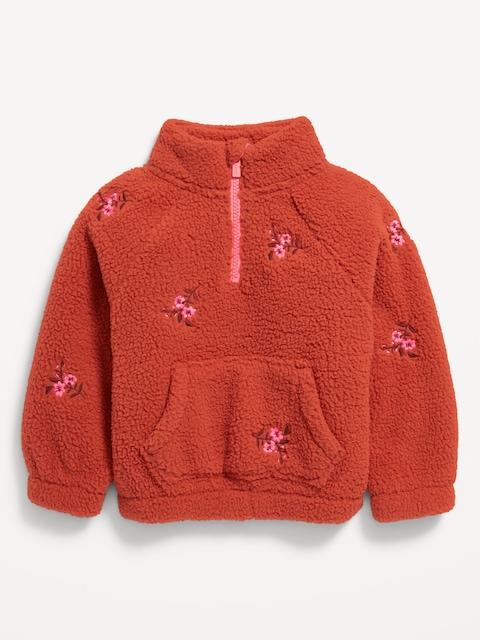Chandail brodé à demi-glissière et à manches longues pour toute-petite fille