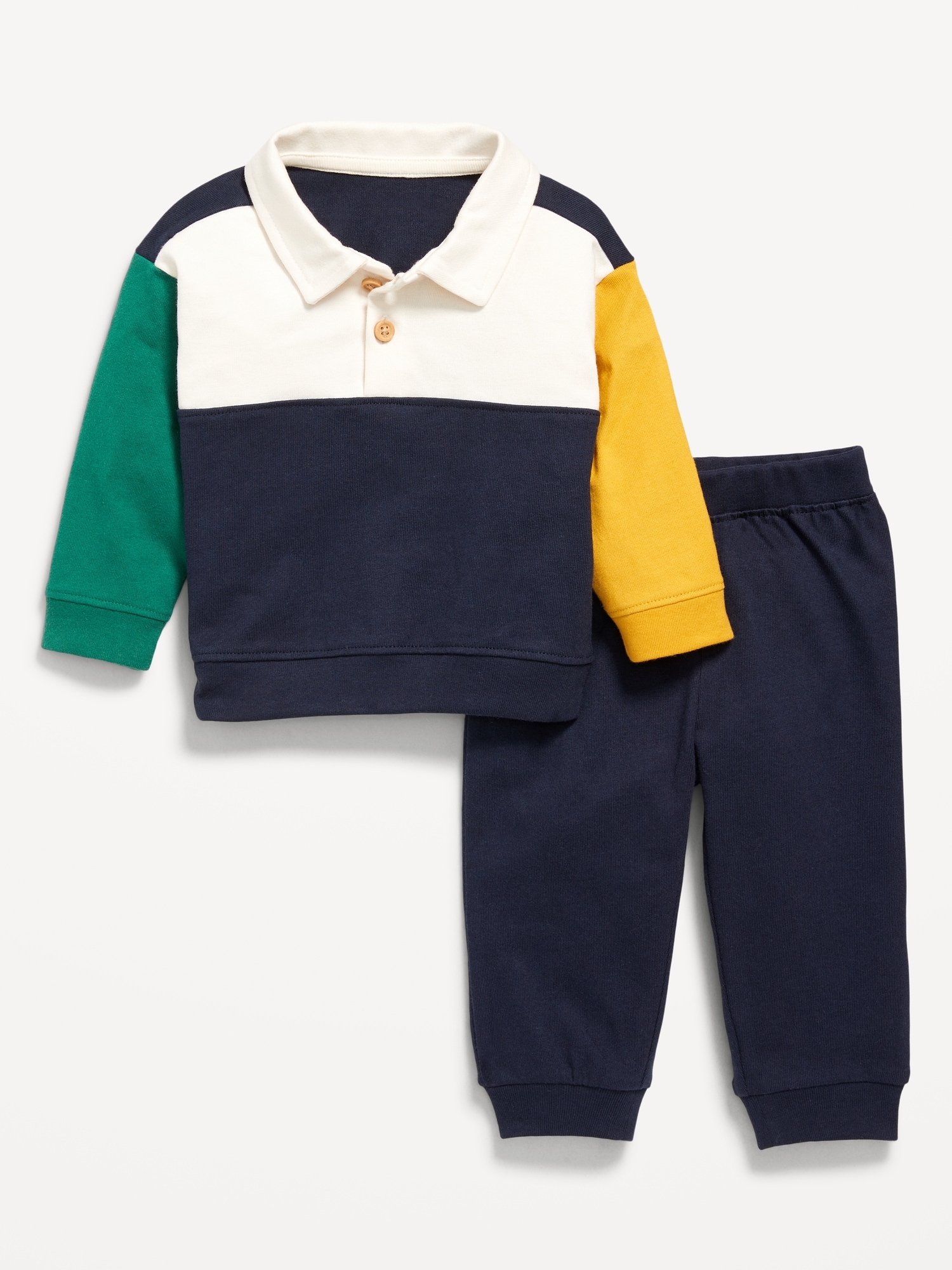 Long-Sleeve Jersey Knit Polo Shirt and Joggers Set for Baby